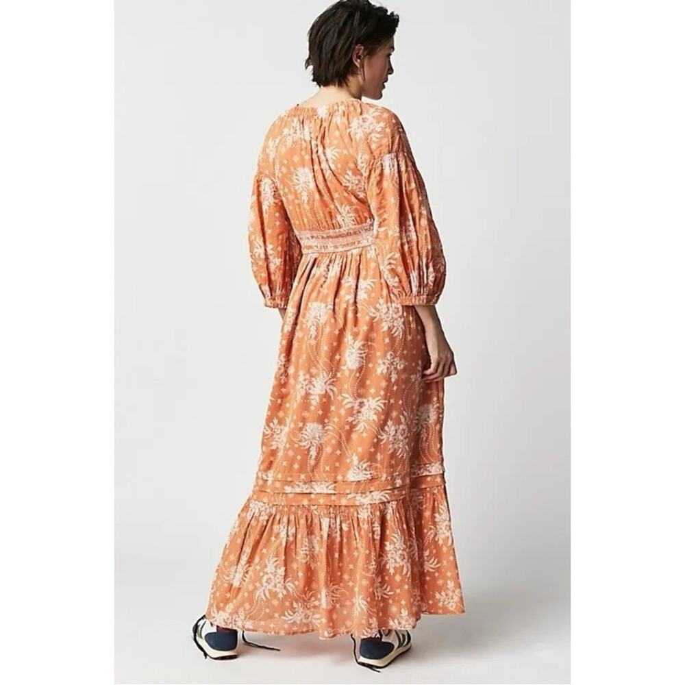 Free People Golden Hour Maxi Dress Bohemian Floral Dainty Tan Neutral Small - Picture 7 of 14